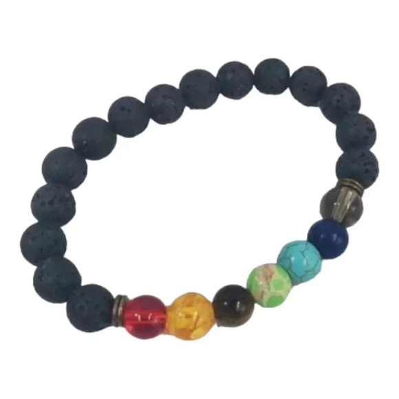 Beautiful Chakra Stones Earrings and Matching Black Lava Stone Chakra Bracelet. - Picture 3 of 15